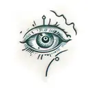Eyeball with a dart stuck in the pupil, and the text "accurate look" tattoo design idea