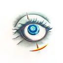 Eyeball with a dart stuck in the pupil, and the text "accurate look" tattoo design idea
