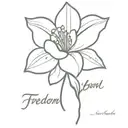 A simple outline of a blooming flower with the word 'Freedom' written in elegant script underneath tattoo design idea
