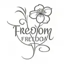 A simple outline of a blooming flower with the word 'Freedom' written in elegant script underneath tattoo design idea