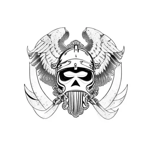 Harley Davidson motorcycle with a viking helmet and varior wings tattoo design idea