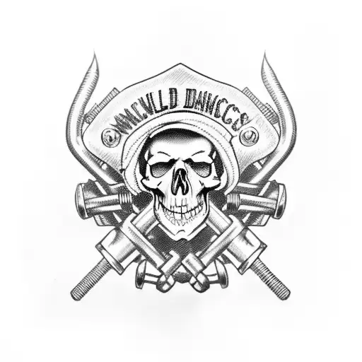 A skull wearing a mechanic's cap with crossed Harley Davidson wrenches tattoo design idea