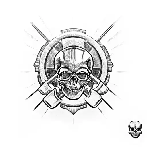 A skull wearing a mechanic's cap with crossed Harley Davidson wrenches tattoo design idea