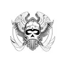 Harley Davidson motorcycle with a viking helmet and varior wings tattoo design idea