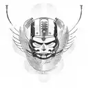 Harley Davidson motorcycle with a viking helmet and varior wings tattoo design idea