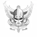 Harley Davidson motorcycle with a viking helmet and varior wings tattoo design idea