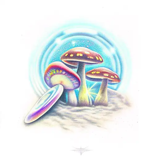spiritual with mushrooms alien and universe tattoo design idea