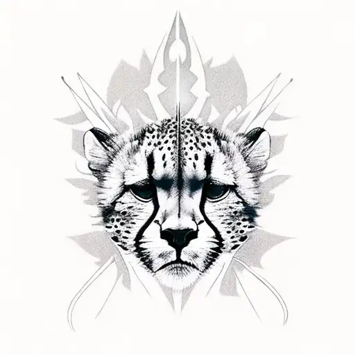 CHEETAH IMPOSING  WITH SWORD AND SHIELD tattoo design idea