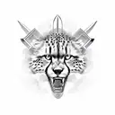 CHEETAH IMPOSING   SWORD AND SHIELD tattoo design idea