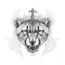 CHEETAH IMPOSING   SWORD AND SHIELD tattoo design idea