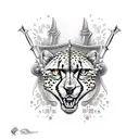 CHEETAH IMPOSING   SWORD AND SHIELD tattoo design idea