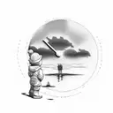 boy looking to sunset. the sun is a clock melting, can see the clouds around tattoo design idea