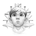 boy looking to sunset. the sun is a clock melting, can see the clouds around tattoo design idea