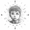 boy looking to sunset. the sun is a clock melting, can see the clouds around tattoo design idea