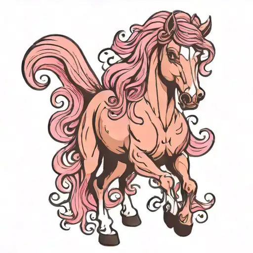 horse with wavy pink mane and blue eyes tattoo design idea