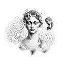 A dotwork depiction of Botticelli's The Birth of Venus, but with Beyoncé as the goddess tattoo design idea