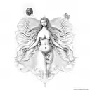 A dotwork depiction of Botticelli's The Birth of Venus, but with Beyoncé as the goddess tattoo design idea