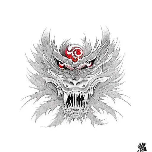 monster huntress with scarlet hair and golden eyes tattoo design idea