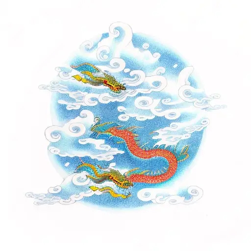 dragon flying through thunderstorm over the ocean tattoo design idea