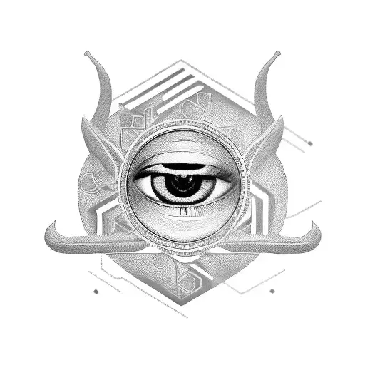 A blackwork tattoo of the Eye of Horus surrounded by computer code tattoo design idea