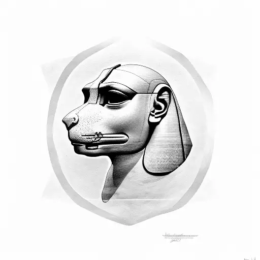 A black-grey tattoo of the Sphinx with a binary code incorporated into its design tattoo design idea