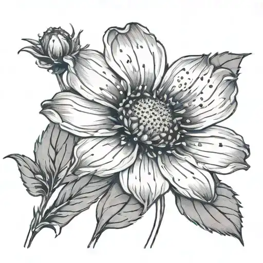 Cosmos flower with Avery written within it giving autumn vibes tattoo design idea