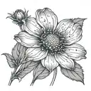 Cosmos flower with Avery written within it giving autumn vibes tattoo design idea