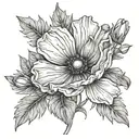 Cosmos flower with Avery written within it giving autumn vibes tattoo design idea