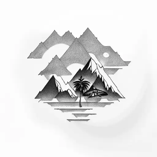 mountain with Palm tree very fit  tattoo design idea