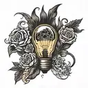 whats done in the dark will be brought to light bulb tattoo design idea
