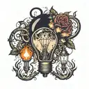 whats done in the dark will be brought to light bulb tattoo design idea