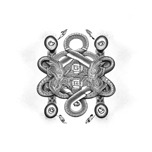 The symbol of medicine surrounded by two snakes, representing DNA and the transformative power of nature and the healing tattoo design idea