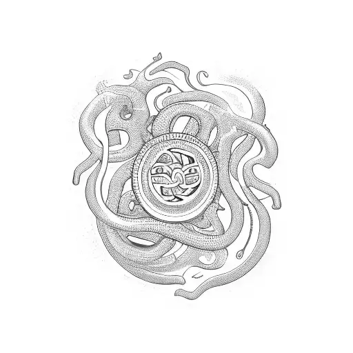 A medicine symbol surrounded by a swirling snake, representing the transformative power of nature and the healing energy it provides tattoo design idea