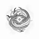 A medicine symbol surrounded by a swirling snake, representing the transformative power of nature and the healing energy it provides tattoo design idea