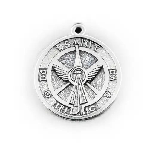 A Saint Benedict medal with fire and water tattoo design idea