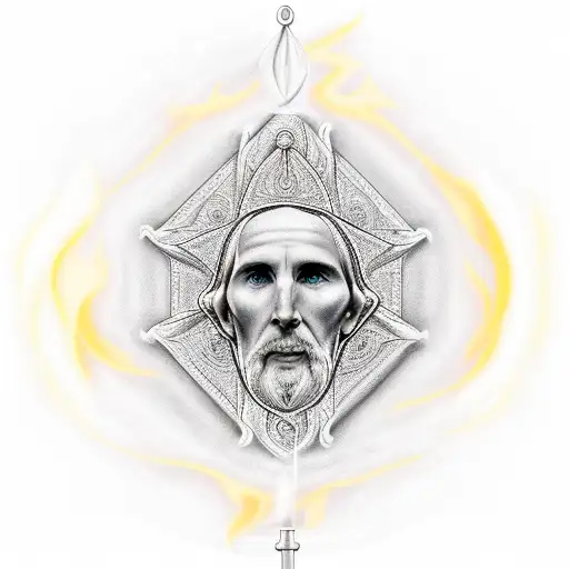A Saint Benedict symboled with fire and water tattoo design idea