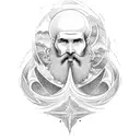 A Saint Benedict symboled surrounded by waves with a fenix theme tattoo design idea