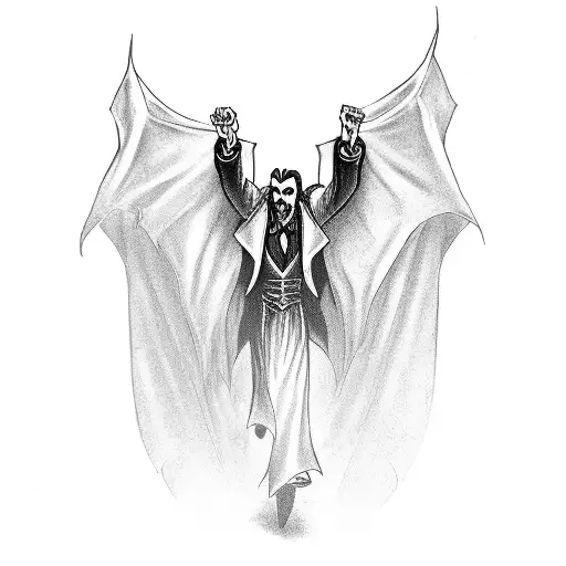 Dracula running with a cape flowing behind him tattoo design idea