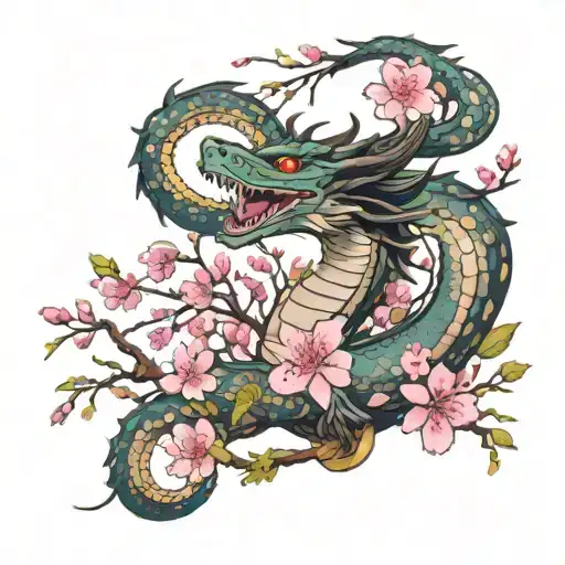 Haku dragon spirited away surrounded by cherry blossoms  tattoo design idea