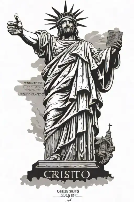 cristo redentor statue full body with text saying "I belong to Jesus" in the same fund as kakas I belong to Jesus shirt tattoo design idea