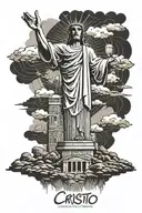 cristo redentor statue full body with text saying "I belong to Jesus" in the same fund as kakas I belong to Jesus shirt tattoo design idea