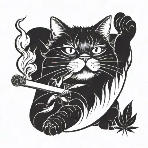 fat cat smoking weed joint tattoo design idea