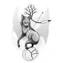 Bow with arrow and tree with black little wolf next to him tattoo design idea