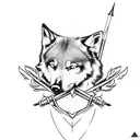 Bow with arrow and tree with black little wolf next to him tattoo design idea