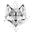 Bow with arrow and tree with black little wolf next to him tattoo design idea