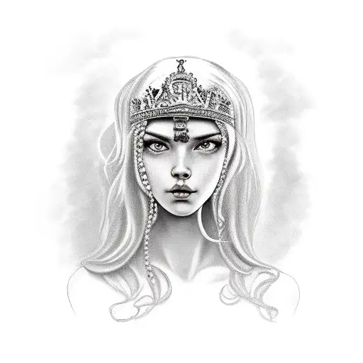 Slavic girl with crown tattoo design idea