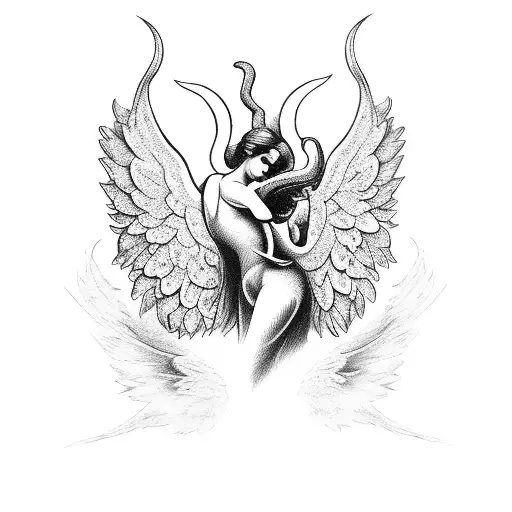 angel walking away, cherub, deer tattoo design idea