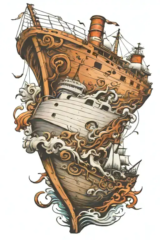 the letters ODM on the side of a sinking ship tattoo design idea