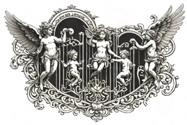 3 cherubs in heaven gates tattoo design idea