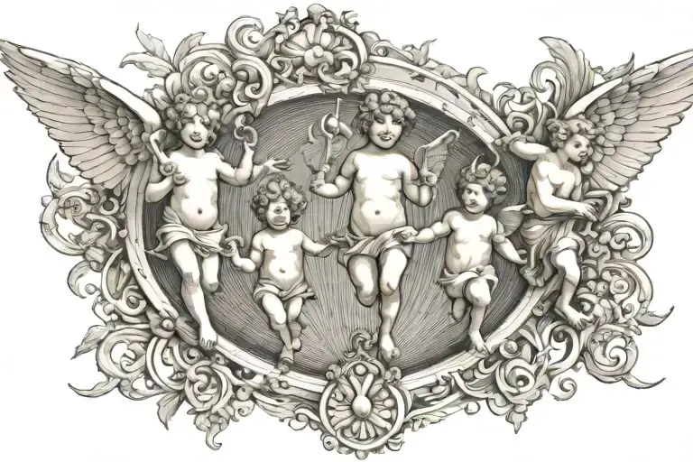 3 cherubs in heaven gates tattoo design idea